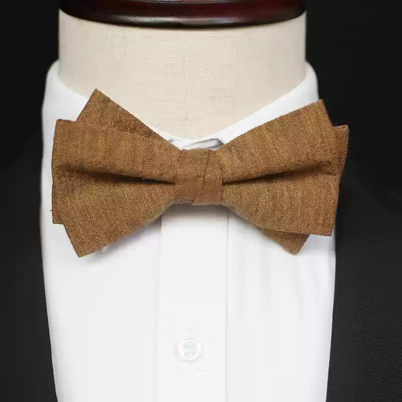 Men's Dark Goldenrod Solid Color Linen Bow Tie