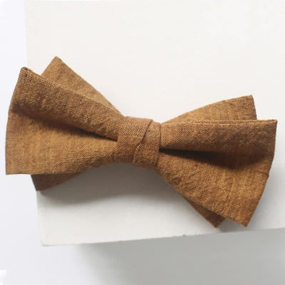 Men's Dark Goldenrod Solid Color Linen Bow Tie