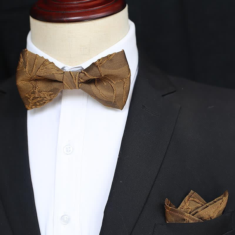 Men's Dark Coffee Color Floral Jacquard Bow Tie