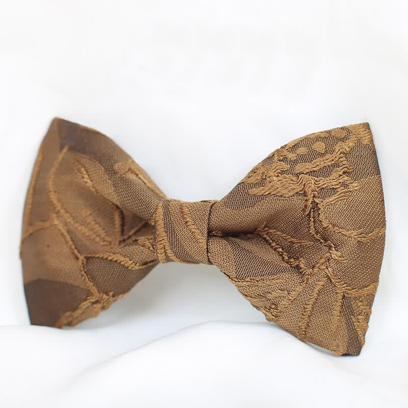 Men's Dark Coffee Color Floral Jacquard Bow Tie