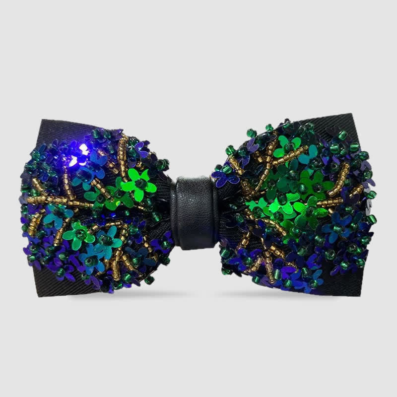 Shimmering Green & Blue Flower Shape Sequins Bow Tie