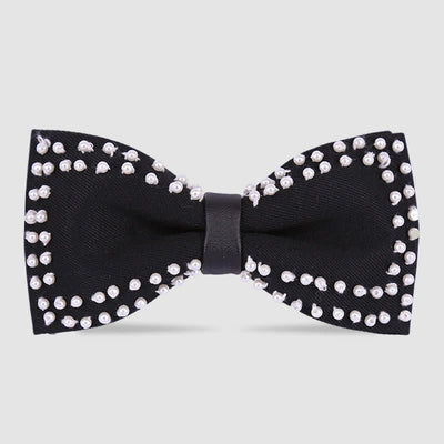 Elegant Hand-Embroidered Black & White Pearls Bow Tie