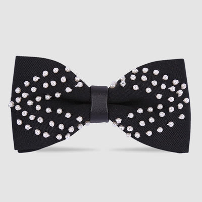 Elegant Hand-Embroidered Black & White Pearls Bow Tie