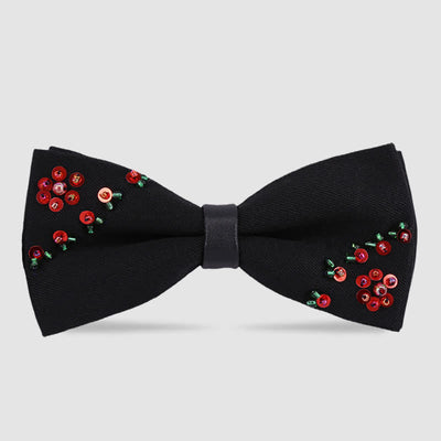 Flower Shape Beaded Embroidery Black Bow Tie