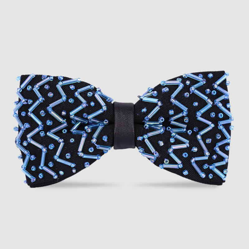 Exquisite Wave Beaded Embroidered Black Bow Tie