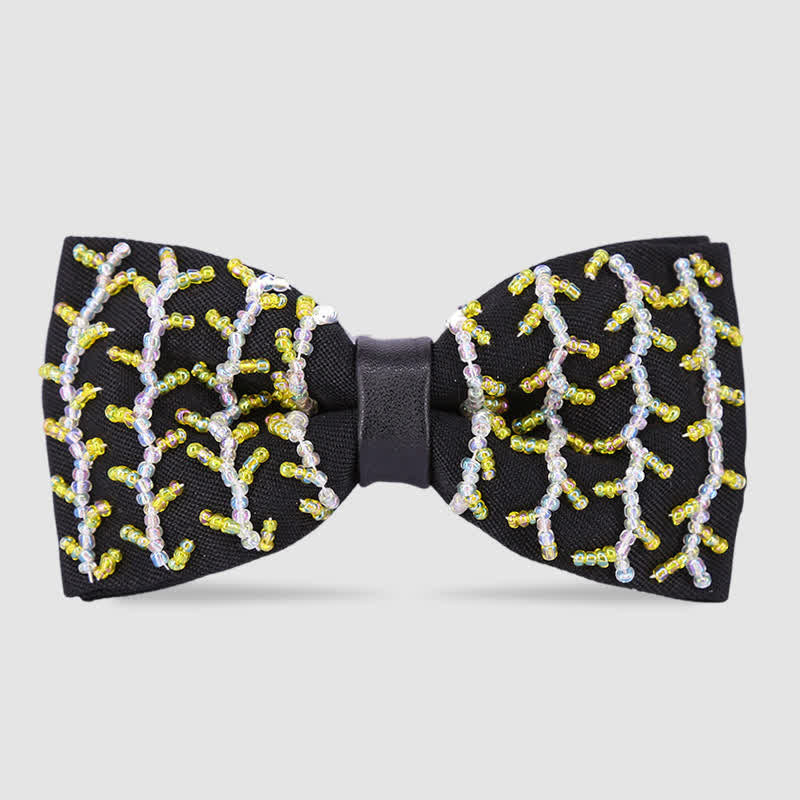 Exquisite Wave Beaded Embroidered Black Bow Tie