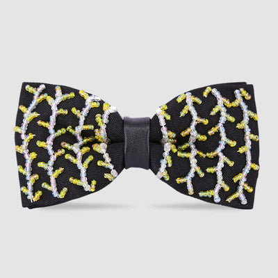 Exquisite Wave Beaded Embroidered Black Bow Tie