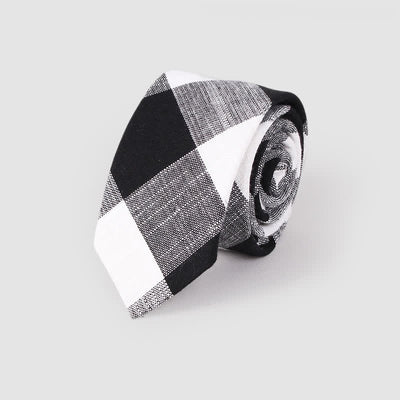 Men's Simple Classic Checked Pattern Cotton Linen Necktie