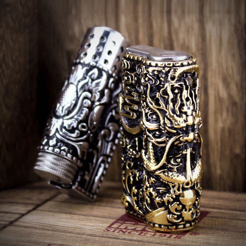 Embossed Dragon Detachable Shell Refillable Kerosene Lighter