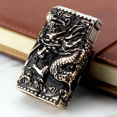 Embossed Dragon Detachable Shell Refillable Kerosene Lighter