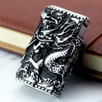 Embossed Dragon Detachable Shell Refillable Kerosene Lighter