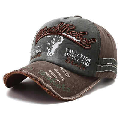 Letter Embroidered Longhorn Bull Head Washed Baseball Cap