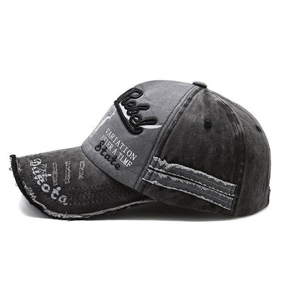 Letter Embroidered Longhorn Bull Head Washed Baseball Cap