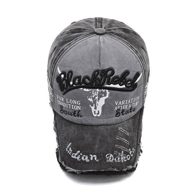 Letter Embroidered Longhorn Bull Head Washed Baseball Cap