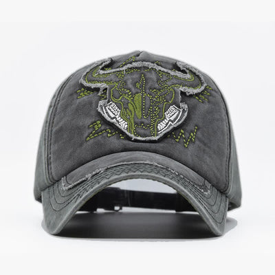 Vintage Street Style Embroidered Bull Washed Baseball Cap