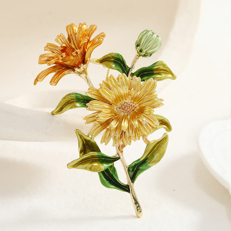 Women's Daisy Flower Bouquet Enamel Brooch