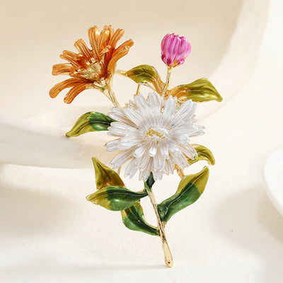 Women's Daisy Flower Bouquet Enamel Brooch