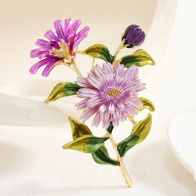 Women's Daisy Flower Bouquet Enamel Brooch