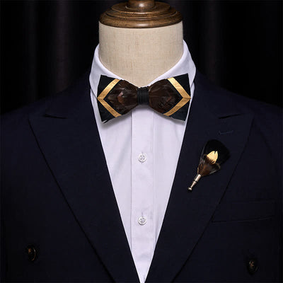 Iridescent Copper Feather Bow Tie with Lapel Pin