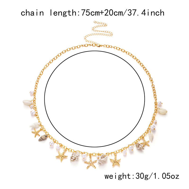 Women's Bohemian Summer Starfish Conch Shell Faux Pearl Waist Chain