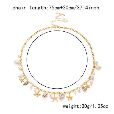 Women's Bohemian Summer Starfish Conch Shell Faux Pearl Waist Chain