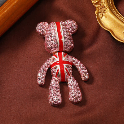 Exquisite Full Crystal Cute Bear British Flag Brooch