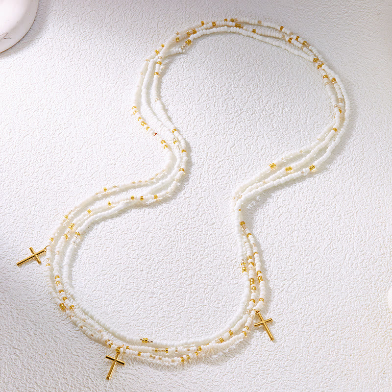 Women's Boho Beach Cross Beads Layered Waist Chain