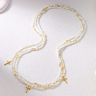 Women's Boho Beach Cross Beads Layered Waist Chain