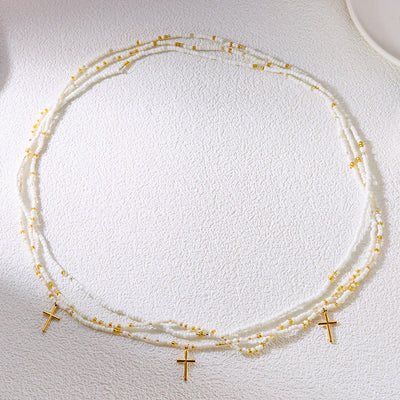 Women's Boho Beach Cross Beads Layered Waist Chain