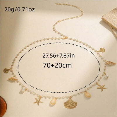 Women's Bohemian Beach Starfish Conch Shell Faux Pearl Waist Chain