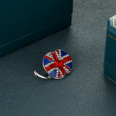 Poppy Flower Shape Enamel British Flag Brooch