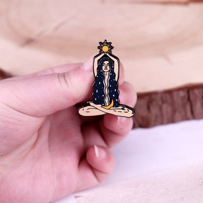 Women's The Sun Moon Celestial Goddess Enamel Brooch
