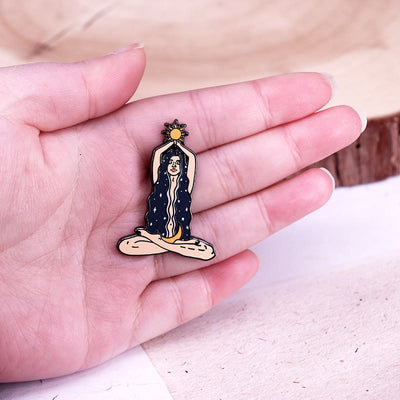 Women's The Sun Moon Celestial Goddess Enamel Brooch