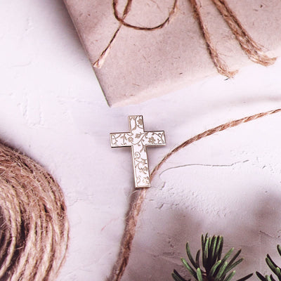 Floral Cross Enamel Pin Brooch