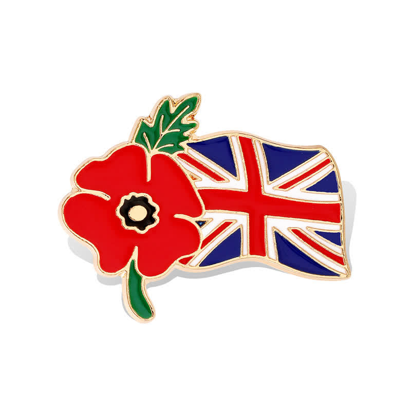 Remembrance Day Enamel Poppy Flower British Flag Brooch