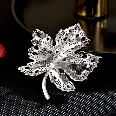 Women's Maple Leaf Pink & White Crystal Brooch