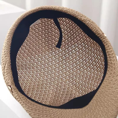 Women's Summer Solid Color Leather Band Decor Straw Beret Hat