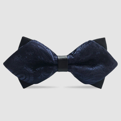 Men's Flower Paisley Double-layer Pointed Bow Tie - Dark Blue - image 12
