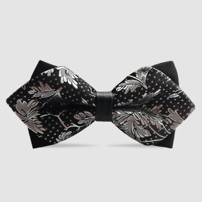 Men's Flower Paisley Double-layer Pointed Bow Tie - Black  #1 - image 0