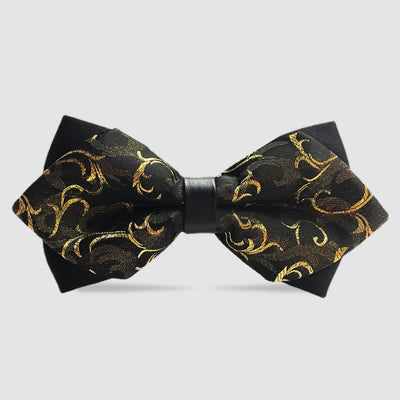 Men's Flower Paisley Double-layer Pointed Bow Tie - Gold  #1 - image 2