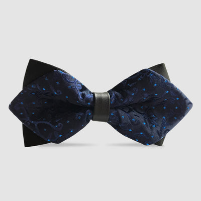 Men's Flower Paisley Double-layer Pointed Bow Tie - Navy - image 16