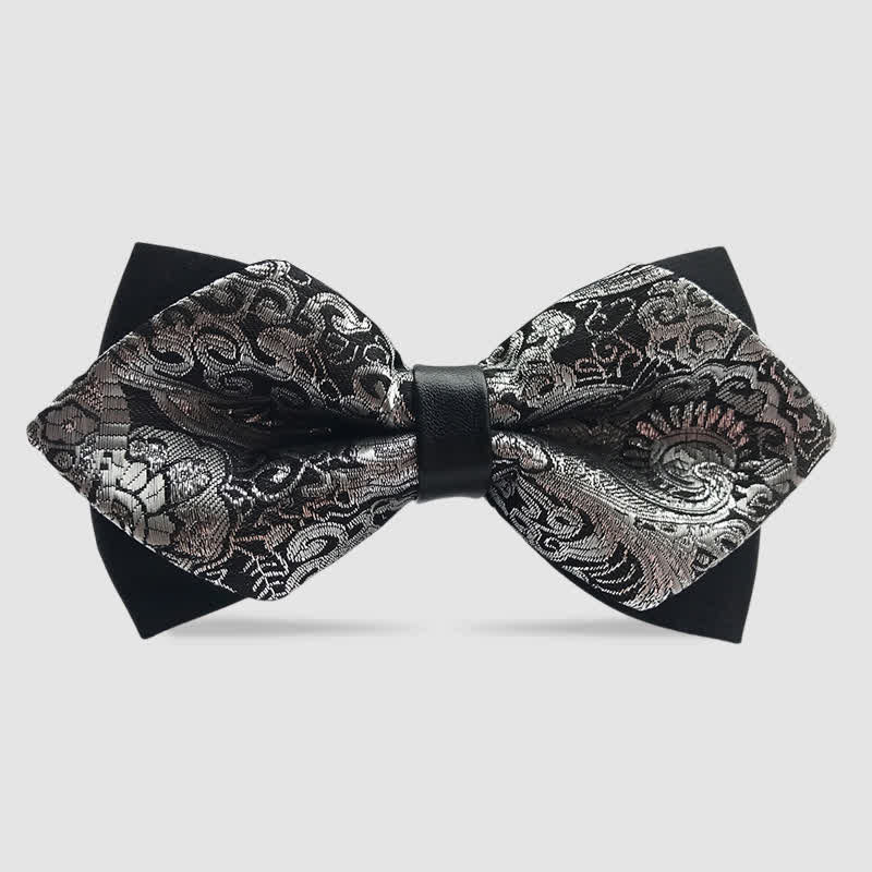 Men's Flower Paisley Double-layer Pointed Bow Tie - Silver - image 11