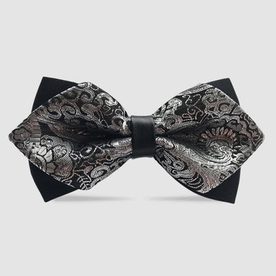 Men's Flower Paisley Double-layer Pointed Bow Tie - Silver - image 11