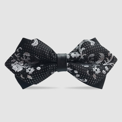 Men's Flower Paisley Double-layer Pointed Bow Tie - Black  #2 - image 3