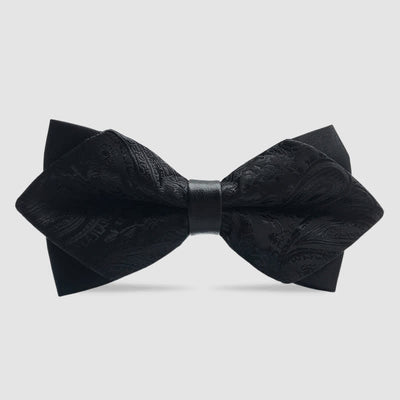 Men's Flower Paisley Double-layer Pointed Bow Tie - Black  #3 - image 13