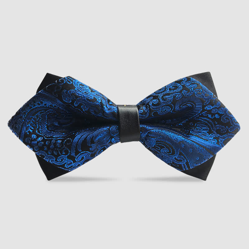 Men's Flower Paisley Double-layer Pointed Bow Tie - Royal - image 8