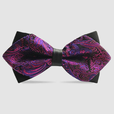 Men's Flower Paisley Double-layer Pointed Bow Tie - Purple - image 7