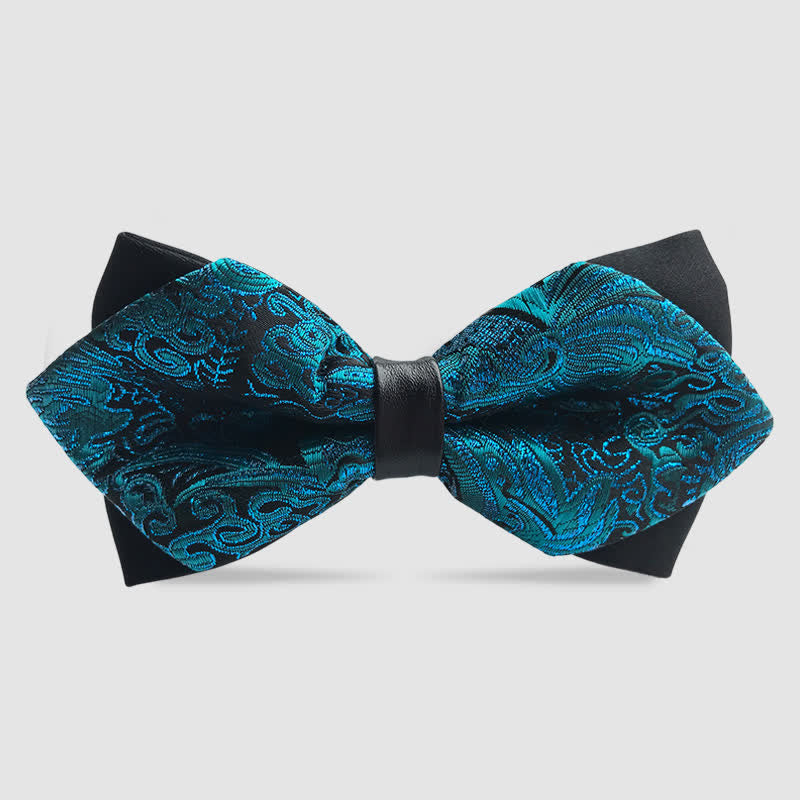 Men's Flower Paisley Double-layer Pointed Bow Tie - Teal - image 9