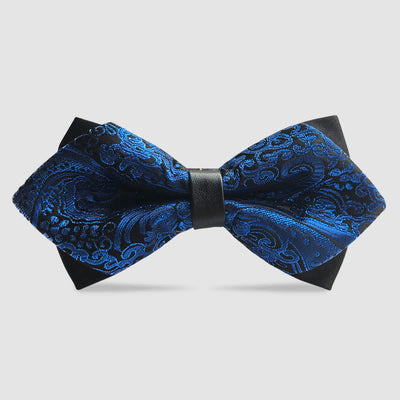 Men's Flower Paisley Double-layer Pointed Bow Tie - Royal - image 8