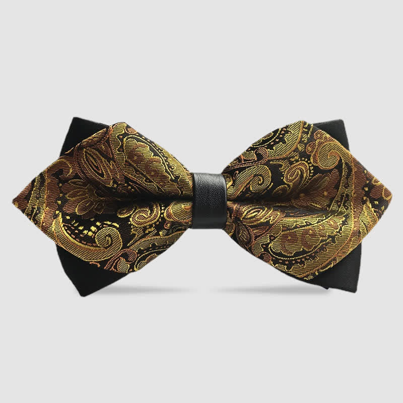 Men's Flower Paisley Double-layer Pointed Bow Tie - Gold  #2 - image 5